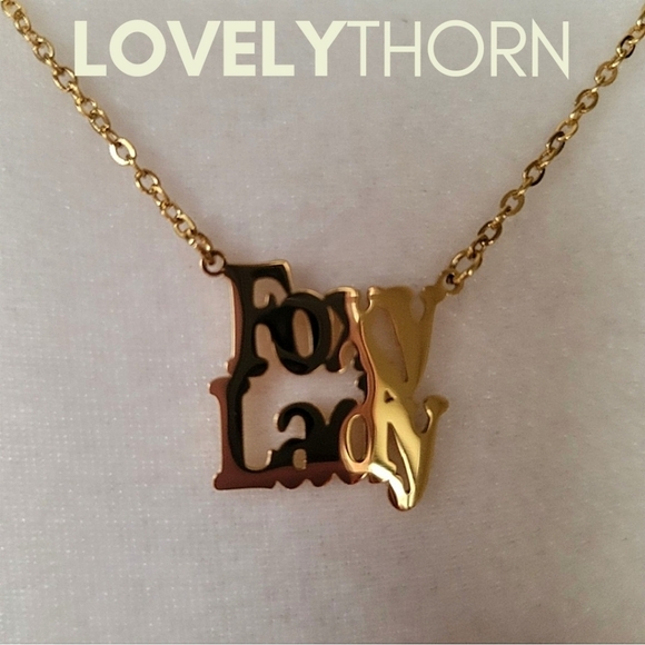 LOVELYTHORN // custom foxy lady 18K gold-plated 16" stainless steel nameplate - Picture 7 of 14